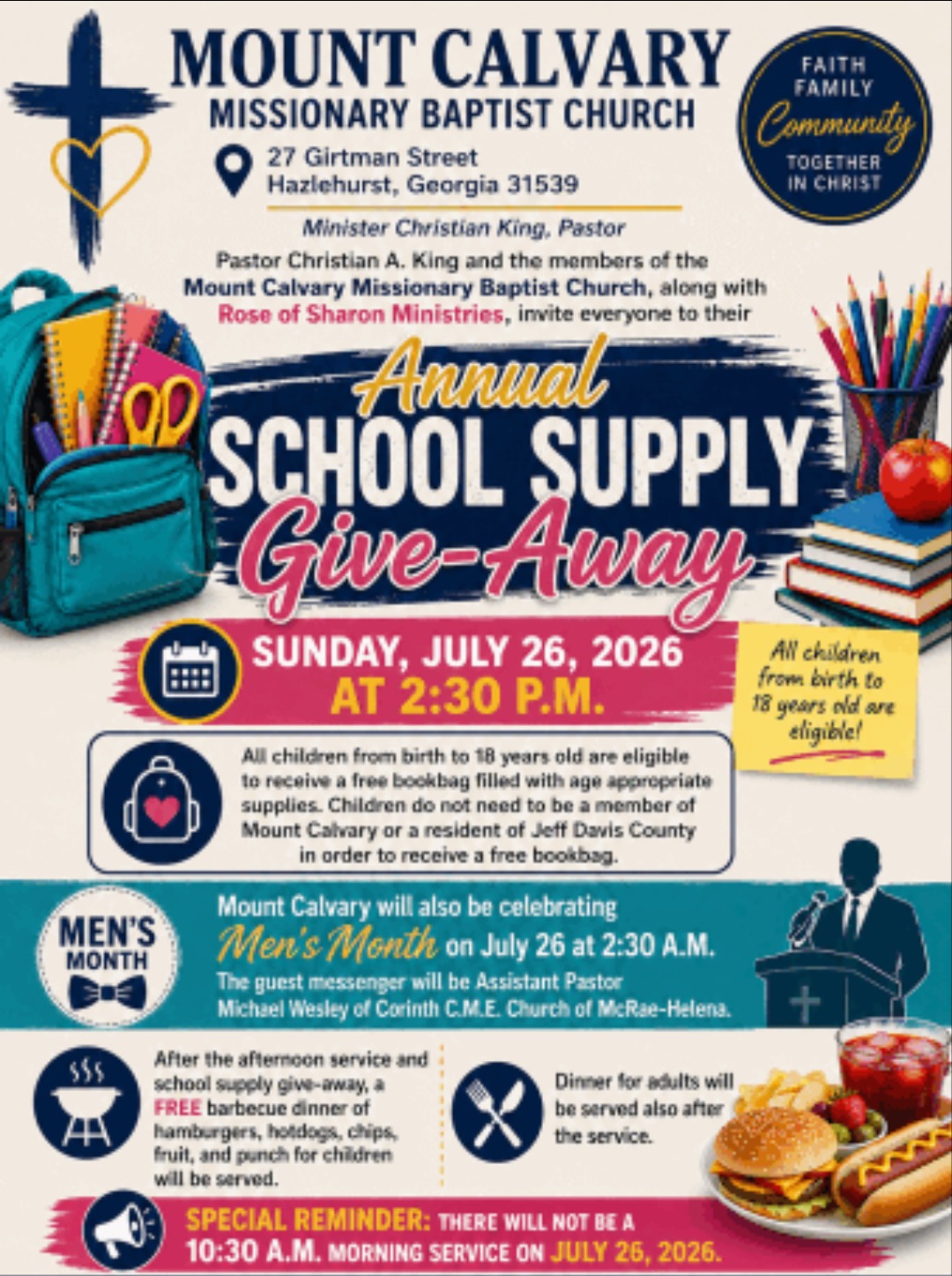 Flyer for the 2026 Annual School Supply Give-Away