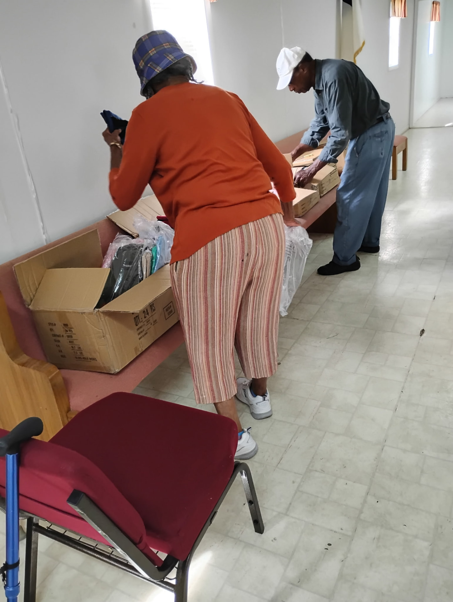 Community members preparing materials